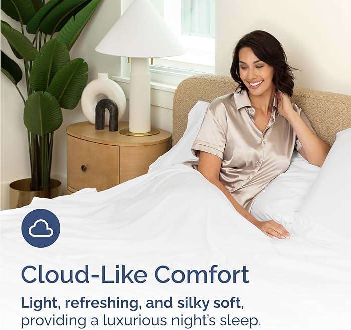 100% Rayon Derived From Bamboo - Bamboo Sheets Queen Size - Cooling Sheets for Queen - Ultra Soft, Breathable & Hotel Luxury Bedding - 1 Flat & 1 Fitted & 2 Pillowcases w/ 18 Inch Deep Pockets - White - Image 5