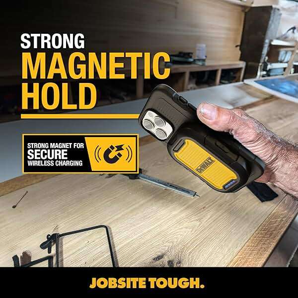 DEWALT Heavy Duty Magnetic Power Bank 5,000mAh, Rugged Wireless Portable Charger 18W Fast Charging Battery Pack, USB-C to C w/USB Adapter Cable 4' Water Resistant Works w/Magsafe iPhone 17/16/15/14 - Image 4