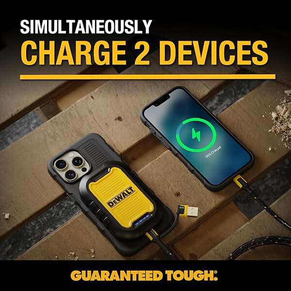 DEWALT Heavy Duty Magnetic Power Bank 5,000mAh, Rugged Wireless Portable Charger 18W Fast Charging Battery Pack, USB-C to C w/USB Adapter Cable 4' Water Resistant Works w/Magsafe iPhone 17/16/15/14 - Image 5