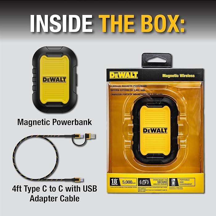 DEWALT Heavy Duty Magnetic Power Bank 5,000mAh, Rugged Wireless Portable Charger 18W Fast Charging Battery Pack, USB-C to C w/USB Adapter Cable 4' Water Resistant Works w/Magsafe iPhone 17/16/15/14 - Image 8
