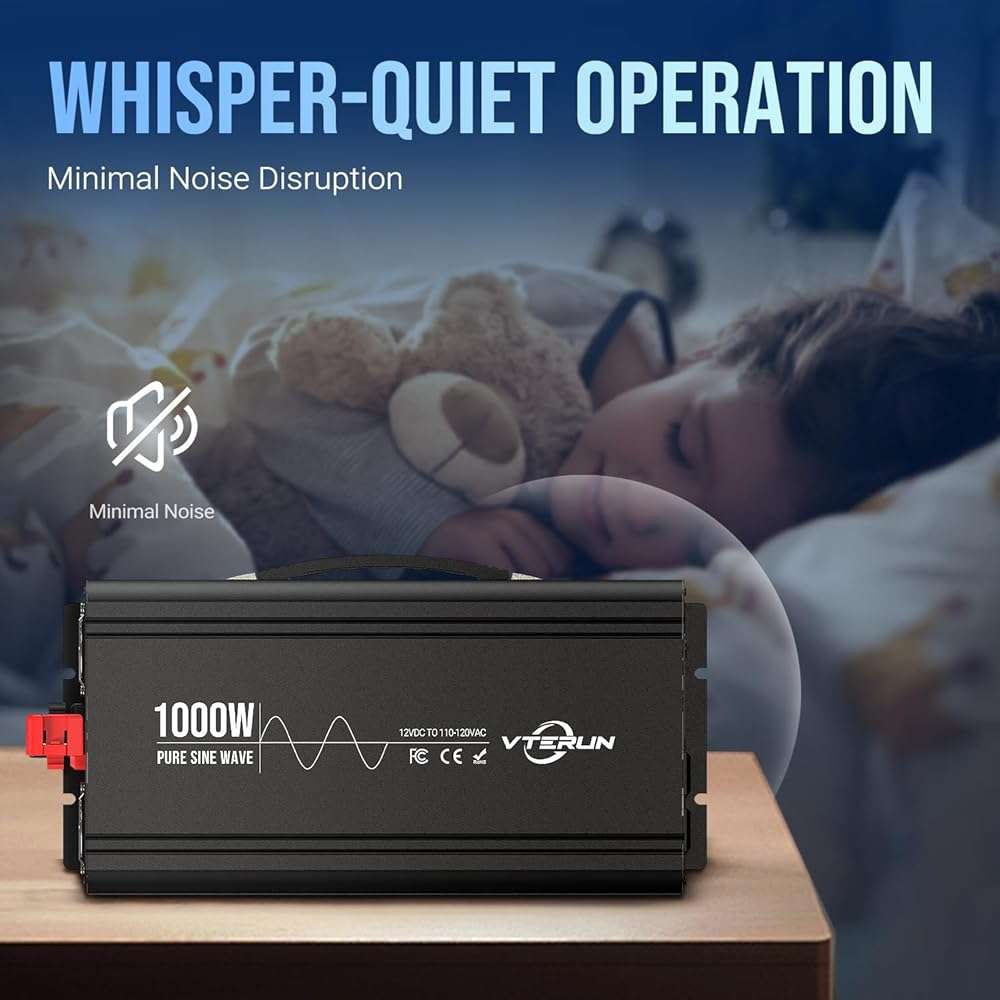 Vterun 1000W Pure Sine Wave Inverter 12V DC to 110-120V AC Efficient Energy Converter for Home, RV Use with Wireless Remote Control with USB C Ports - Image 5