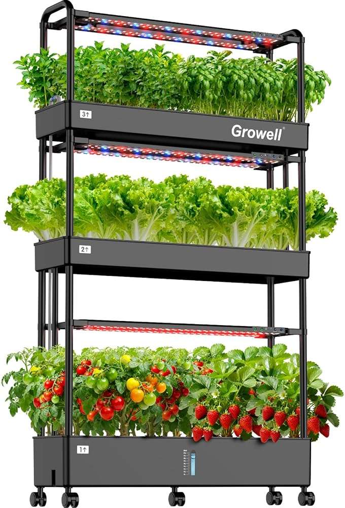 Growell 90-Pod Hydroponics Growing System, Large Vertical Hydroponic Garden with Smart Full-Spectrum Grow Lights, Auto Circulating Water, Mobile Indoor Gardening System for Herbs, Vegetables & Fruits - Image 1