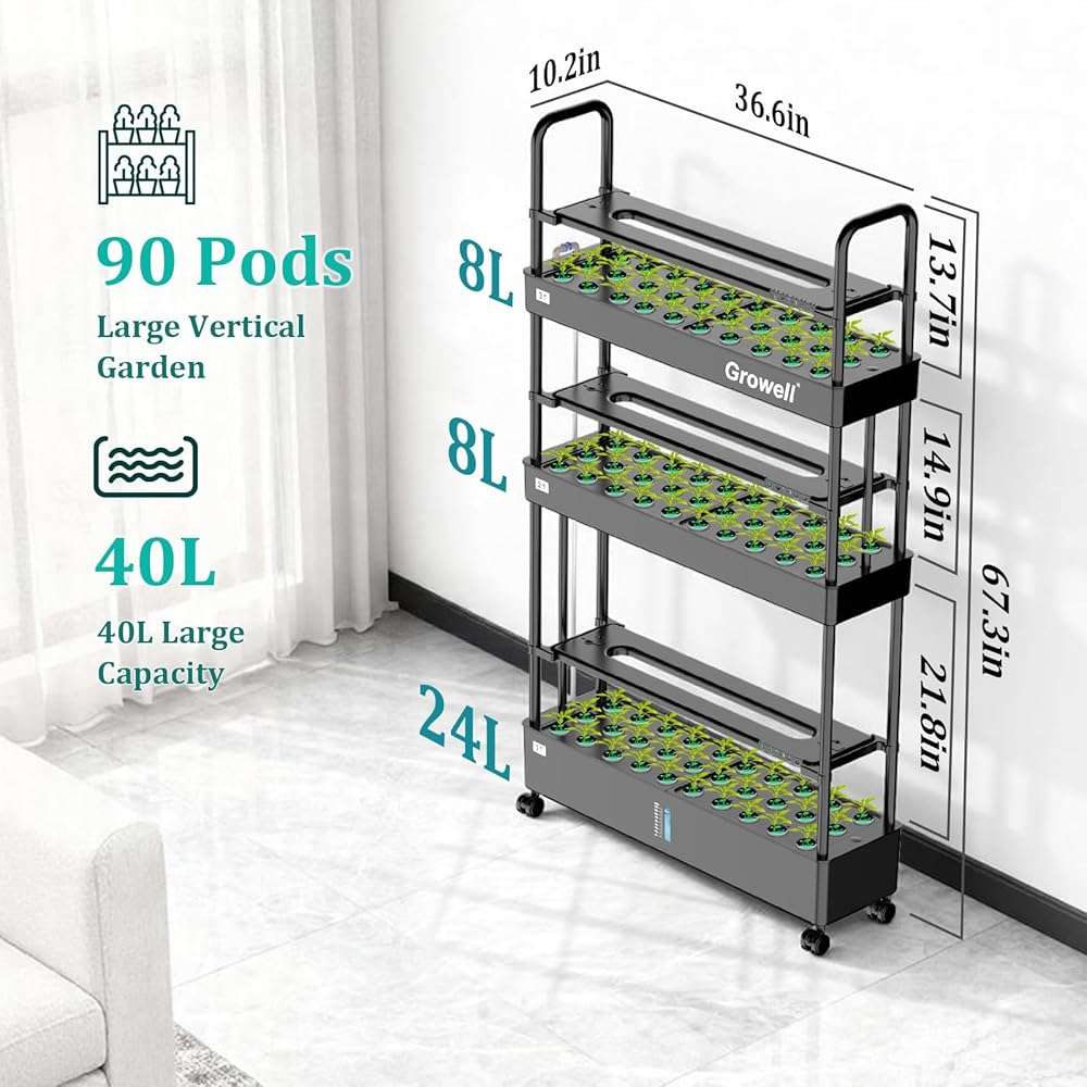 Growell 90-Pod Hydroponics Growing System, Large Vertical Hydroponic Garden with Smart Full-Spectrum Grow Lights, Auto Circulating Water, Mobile Indoor Gardening System for Herbs, Vegetables & Fruits - Image 2