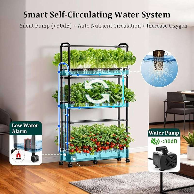 Growell 90-Pod Hydroponics Growing System, Large Vertical Hydroponic Garden with Smart Full-Spectrum Grow Lights, Auto Circulating Water, Mobile Indoor Gardening System for Herbs, Vegetables & Fruits - Image 4