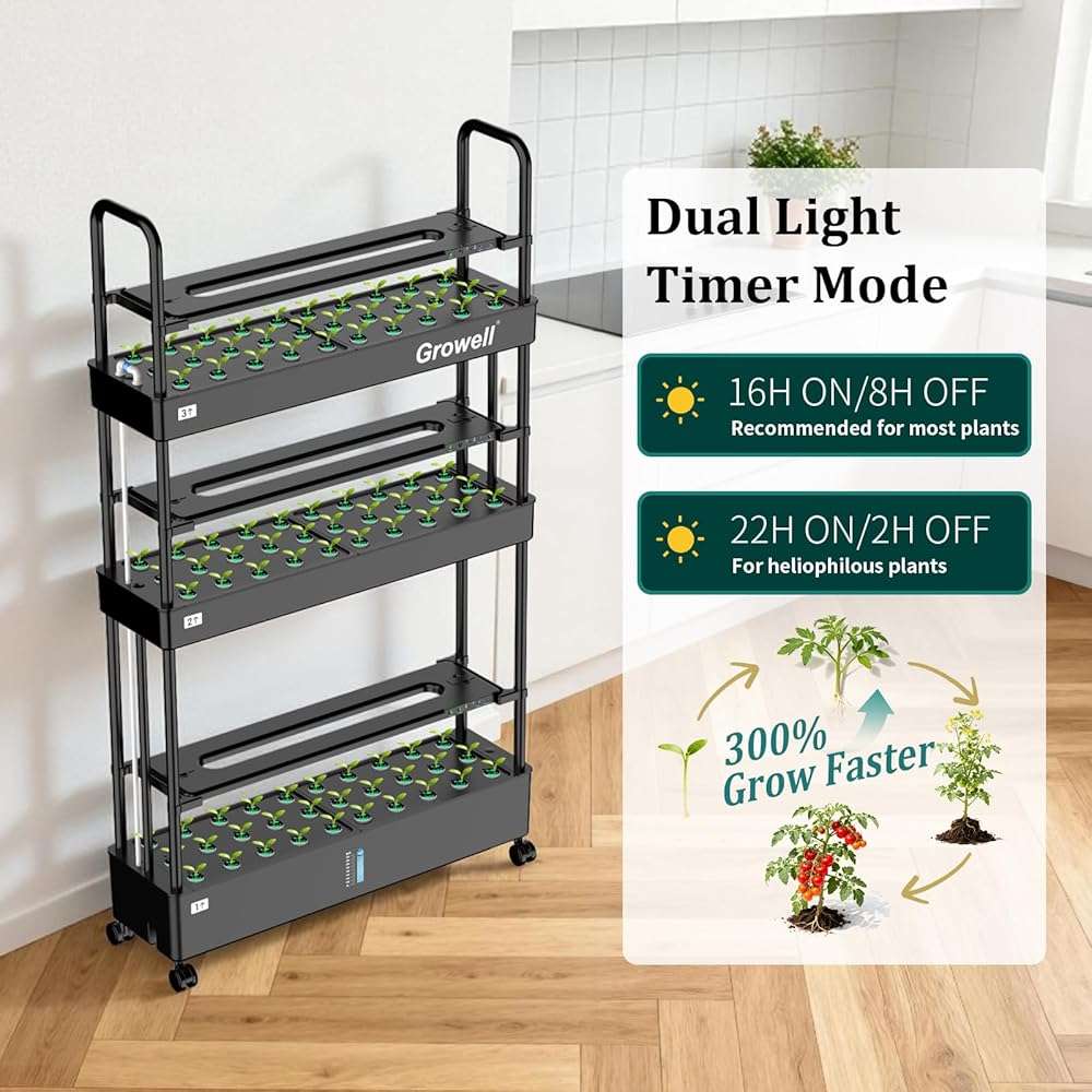 Growell 90-Pod Hydroponics Growing System, Large Vertical Hydroponic Garden with Smart Full-Spectrum Grow Lights, Auto Circulating Water, Mobile Indoor Gardening System for Herbs, Vegetables & Fruits - Image 6