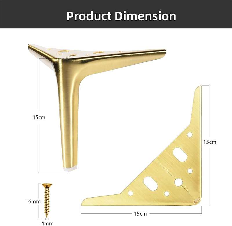 Anterrific 6 Inch Brushed Gold Furniture Legs, Metal Set of 4 for Sofa, Cabinet, Ottoman, Table, Night Stand and Dresser - DIY Replacement - Image 3