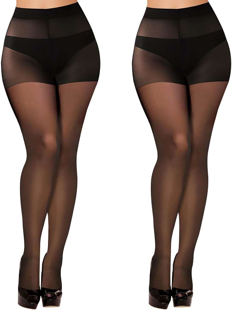 Buauty 2 Pairs Sheer Black Tights for Women -20D High Waist women's Pantyhose,Plus Size Nylon Stockings - Image 1