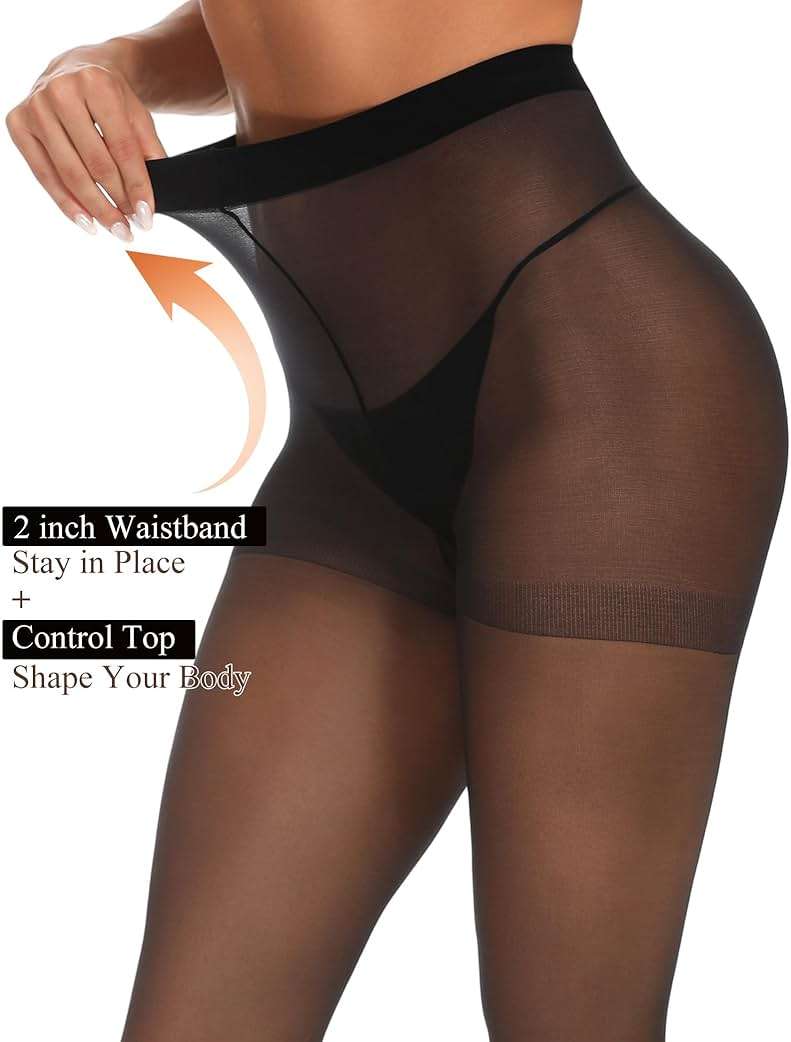 Buauty 2 Pairs Sheer Black Tights for Women -20D High Waist women's Pantyhose,Plus Size Nylon Stockings - Image 2