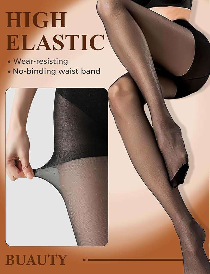 Buauty 2 Pairs Sheer Black Tights for Women -20D High Waist women's Pantyhose,Plus Size Nylon Stockings - Image 4