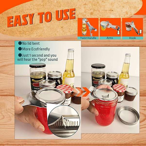 Mason Jar Opener, Vintage Canning Lid Opener, No dents or Damage Jar Lid Opener, Multi-purpose Easy Twist Jar Open Tool for Pickling and Jarring Fans - Image 7