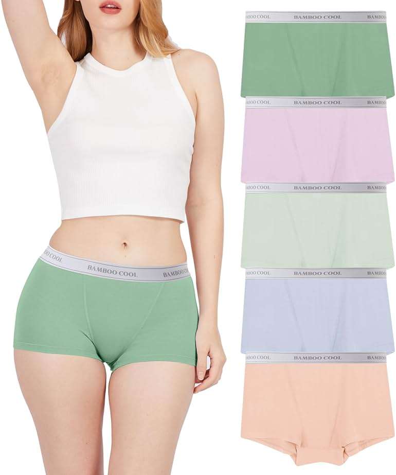 BAMBOO COOL Womens Boy Shorts Underwear Full Coverage High Waist Boxer Briefs Panties for Women 5 Pack - Image 2