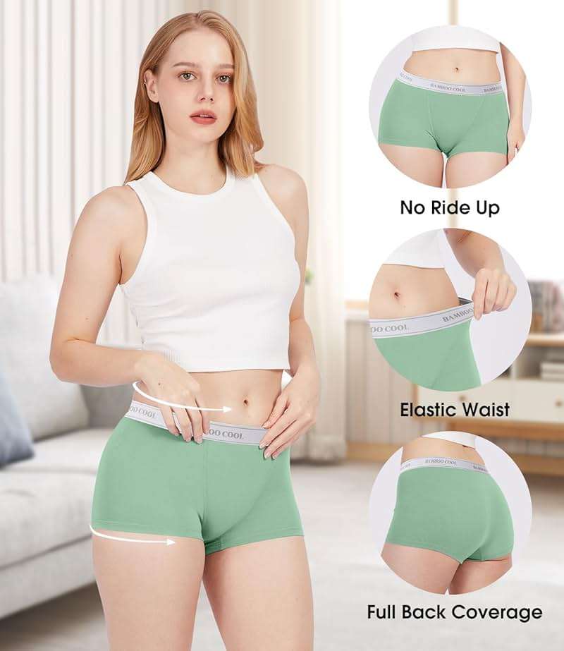 BAMBOO COOL Womens Boy Shorts Underwear Full Coverage High Waist Boxer Briefs Panties for Women 5 Pack - Image 4