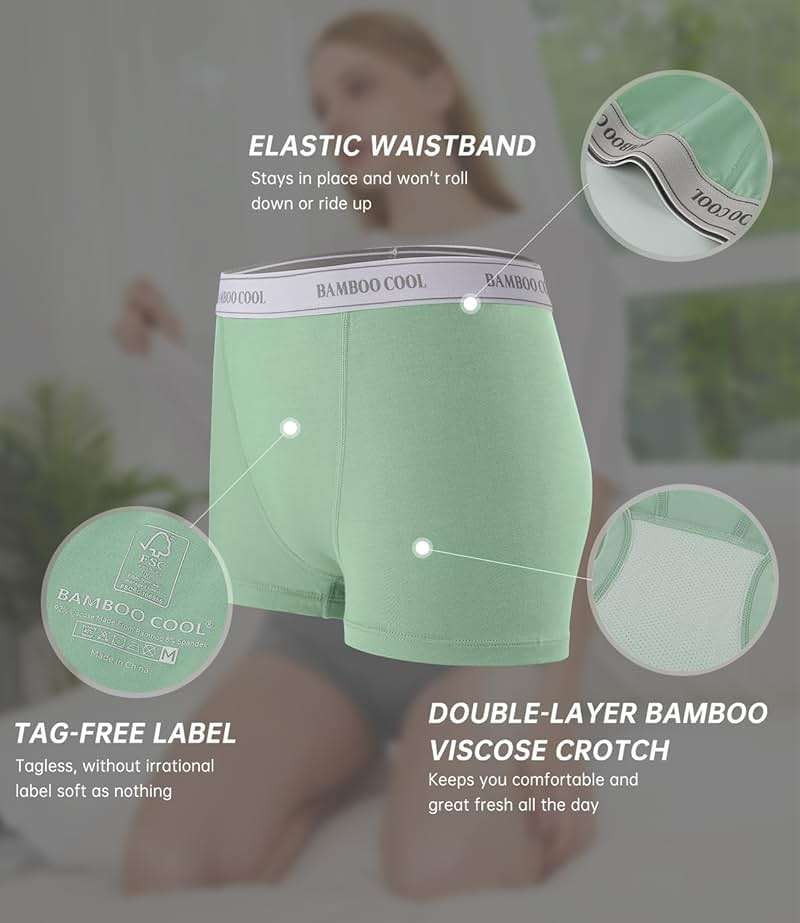 BAMBOO COOL Womens Boy Shorts Underwear Full Coverage High Waist Boxer Briefs Panties for Women 5 Pack - Image 5