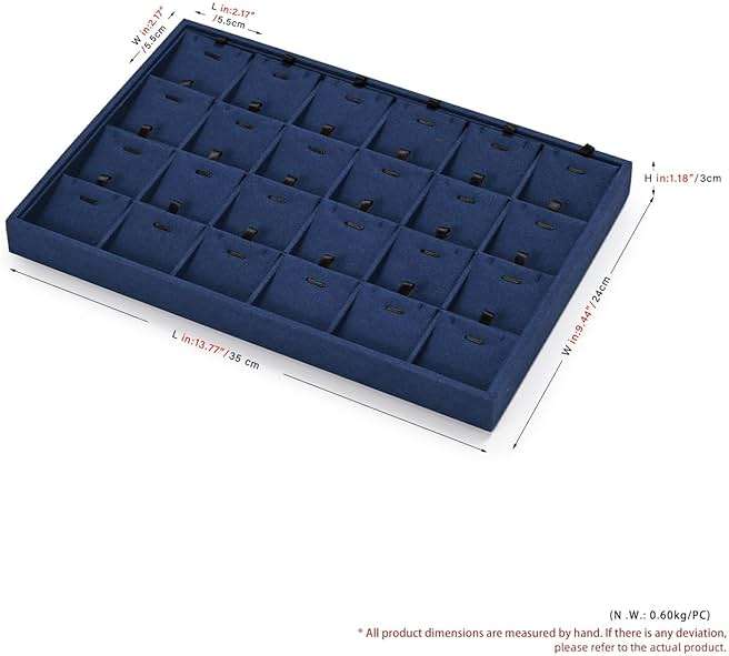 Papten 24 Grids Microfiber Necklace Tray Jewelry Display Tray Necklace Holder Display Trays for Drawers With Removable Jewelery Cards Necklace Pendant Bracelet Storage Tray (Blue) - Image 3