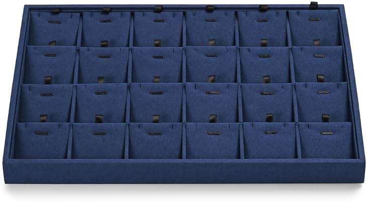 Papten 24 Grids Microfiber Necklace Tray Jewelry Display Tray Necklace Holder Display Trays for Drawers With Removable Jewelery Cards Necklace Pendant Bracelet Storage Tray (Blue) - Image 7