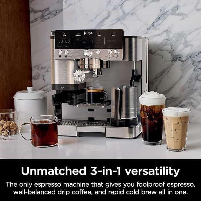 Ninja Luxe Café Premier 3-in-1 Espresso Machine, Drip Coffee, & Rapid Cold Brew | Built-in Coffee Grinder, Hands-Free Milk Frother, Assisted Tamper for Cappuccinos & Lattes | Stainless Steel | ES601 - Image 5