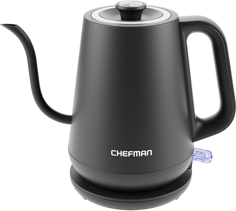 Chefman Gooseneck Electric Kettle, 0.8L Pour Over Tea Kettle for Coffee and Tea, One-Touch Operation, Boil-Dry Protection, Auto Shut-Off, Ultra-Fast Hot Water Boiler – Black - Product Image