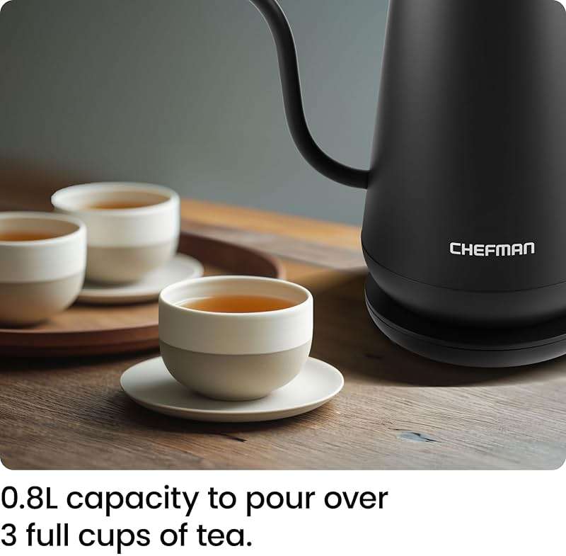 Chefman Gooseneck Electric Kettle, 0.8L Pour Over Tea Kettle for Coffee and Tea, One-Touch Operation, Boil-Dry Protection, Auto Shut-Off, Ultra-Fast Hot Water Boiler – Black - Image 2