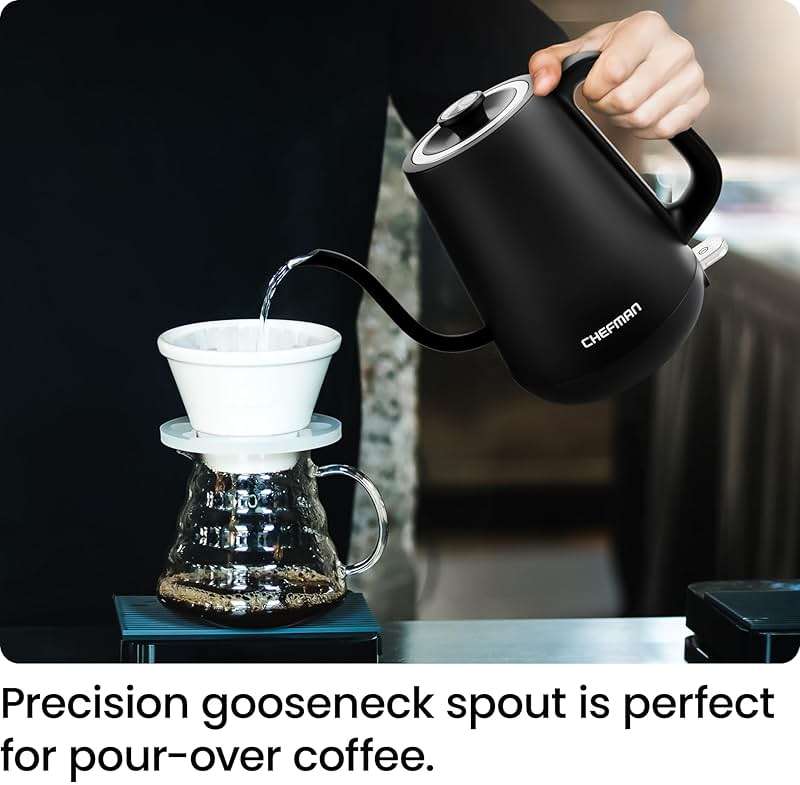 Chefman Gooseneck Electric Kettle, 0.8L Pour Over Tea Kettle for Coffee and Tea, One-Touch Operation, Boil-Dry Protection, Auto Shut-Off, Ultra-Fast Hot Water Boiler – Black - Image 4