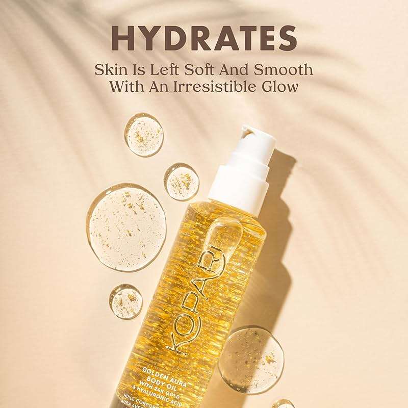 Kopari Golden Aura Body Oil with 24k Gold & Hyaluronic Acid - Hydrating Formula for Glowing Skin 3.3 oz - Image 2