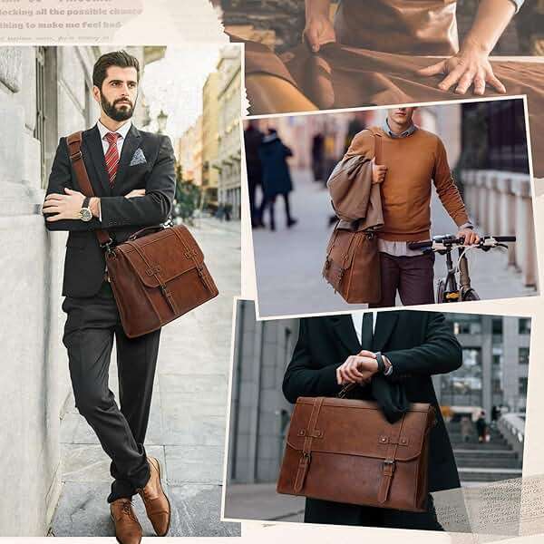 RAINSMORE Mens Messenger Bag 17 Inch Waterproof Vintage Leather Laptop Briefcase Large Laptop Bag Satchel Bag Computer Shoulder Bag for Office Business Travel College,Brown - Image 6
