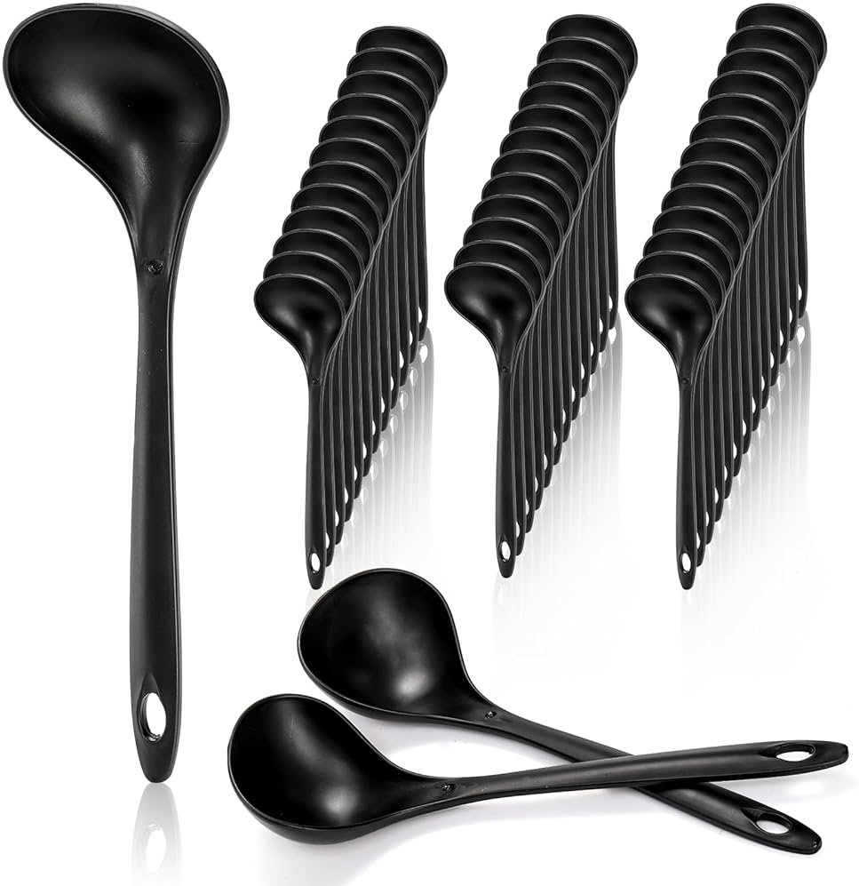 Acshio 40 Pack Plastic Ladle Spoons, 1.5 Oz Solid Durable Disposable Serving Spoons with Long Handle, Heat Resistant Large Soup Ladle Bulk for Party Catering Buffet Restaurant, 9 x 2.8 Inch - Product Image
