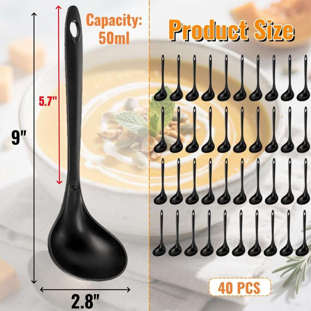 Acshio 40 Pack Plastic Ladle Spoons, 1.5 Oz Solid Durable Disposable Serving Spoons with Long Handle, Heat Resistant Large Soup Ladle Bulk for Party Catering Buffet Restaurant, 9 x 2.8 Inch - Image 3