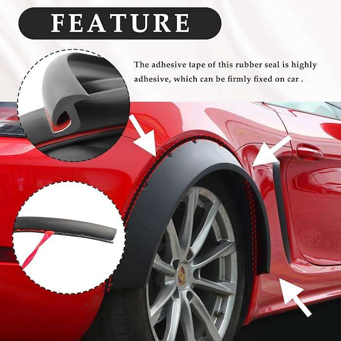 33FT Mudguard Flares Rubber Edge Trim,EPDM Rubber Seal Strip with Self Adhesive for Car Wheel Wells,Universal Rubber Gasket Strip Automotive Weather Stripping for Car Truck - Image 4