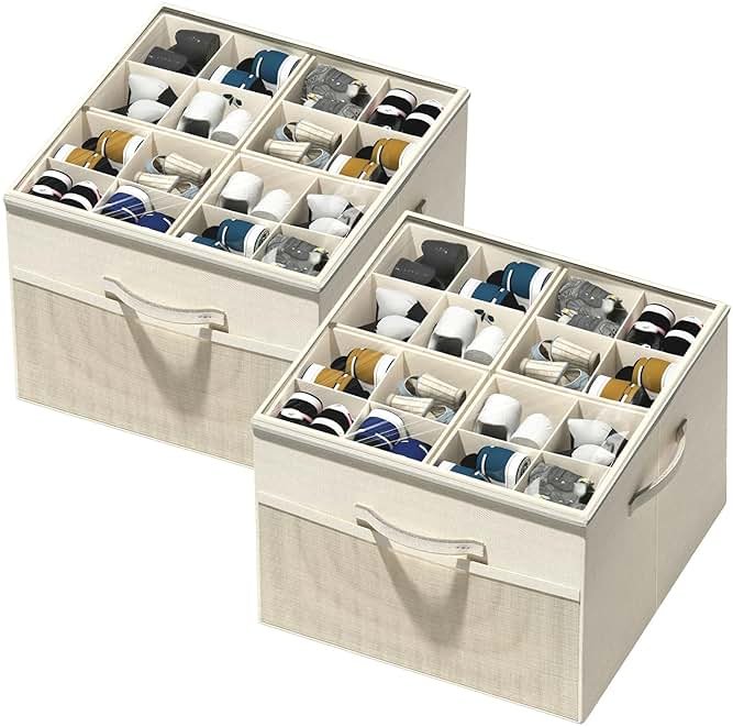 Aokeyee Shoe Organizer for Closet,2 Pack Foldable Shoe Storage Organizer Box Bin with Adjustable Dividers and Clear Cover, Fits up to 16-32 Pairs - Product Image