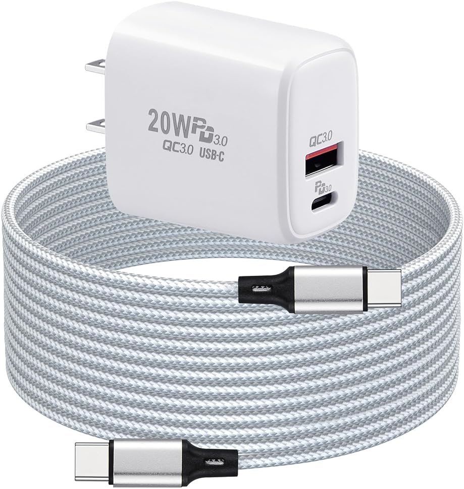 PD 20W USB C Fast Charger Compatible with Meta Quest 3 3S - Dual Port USB + Type C Adapter with 6.6ft C to C Charging Cable for Oculus Quest 2 Headset - Product Image