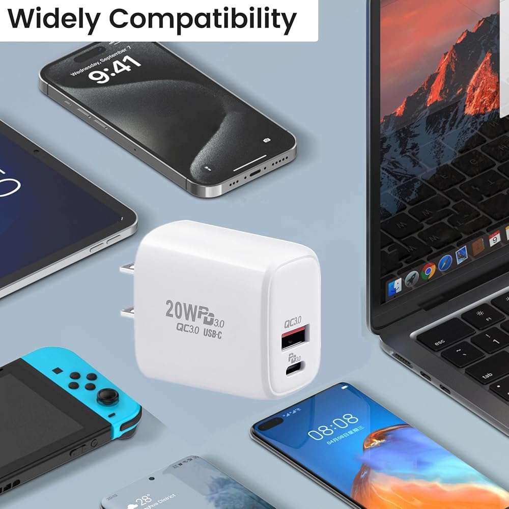 PD 20W USB C Fast Charger Compatible with Meta Quest 3 3S - Dual Port USB + Type C Adapter with 6.6ft C to C Charging Cable for Oculus Quest 2 Headset - Image 4