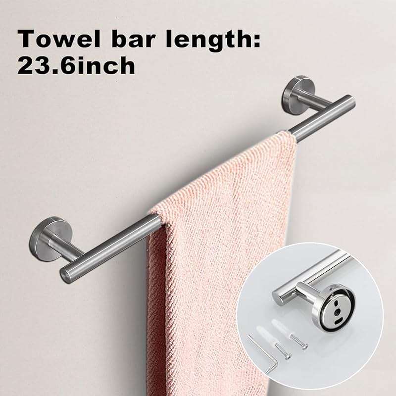 Toptowel 23.6inch 10 Sets Bathroom Towel Rack Set Brushed Nickel, Includes 2PCS 23.6Inch Towel Bar, 2PCS Towel Ring, 2PCS Toilet Holder and 4PCS Towel Hooks-Brushed Nickel - Image 2