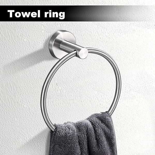 Toptowel 23.6inch 10 Sets Bathroom Towel Rack Set Brushed Nickel, Includes 2PCS 23.6Inch Towel Bar, 2PCS Towel Ring, 2PCS Toilet Holder and 4PCS Towel Hooks-Brushed Nickel - Image 3