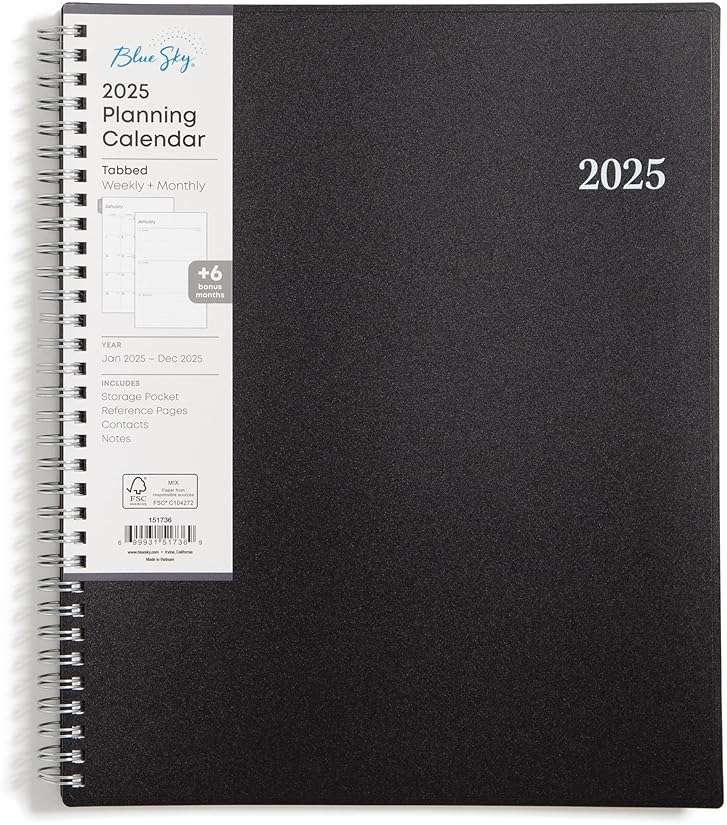 Blue Sky 2025 Weekly and Monthly Planner Calendar, January - December, 8.5" x 11", Flexible Cover, Laminated Tabs, Wirebound, Storage Pocket, Enterprise - Image 1