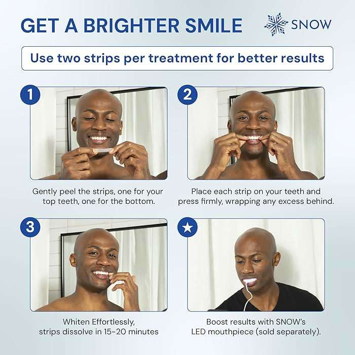 SNOW Teeth Whitening Strips 14 Count | Dissolving Formula with Hydrogen Peroxide and Hydroxyapatite | for Coffee Wine and Tea Stains | No Peel No Rinse | Fluoride Free - Image 6