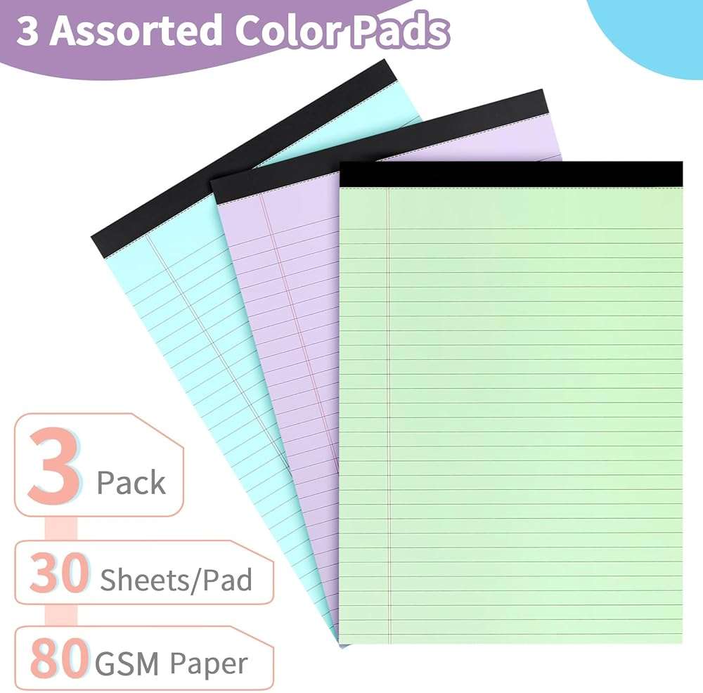 Colored Legal Pads, 3 Pack Writing Pads 8.5 x 11 inch, Micro Perforated Notebooks with Sturdy Back, Wide Ruled, 30 Sheets Per Writing Pad for School, College, Office, Professional (Blue/Purple/Green) - Image 4