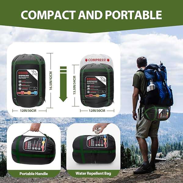 ETGLCOZY Sleeping Bag for Adults Cold Weather & Warm, Lightweight Backpacking Camping Hiking Essentials Gear for Kids 10-12 Girls Boys Compact w/Compression Sack Indoor Outdoor Sleep Must Haves - Image 2