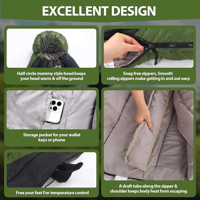 ETGLCOZY Sleeping Bag for Adults Cold Weather & Warm, Lightweight Backpacking Camping Hiking Essentials Gear for Kids 10-12 Girls Boys Compact w/Compression Sack Indoor Outdoor Sleep Must Haves - Image 6