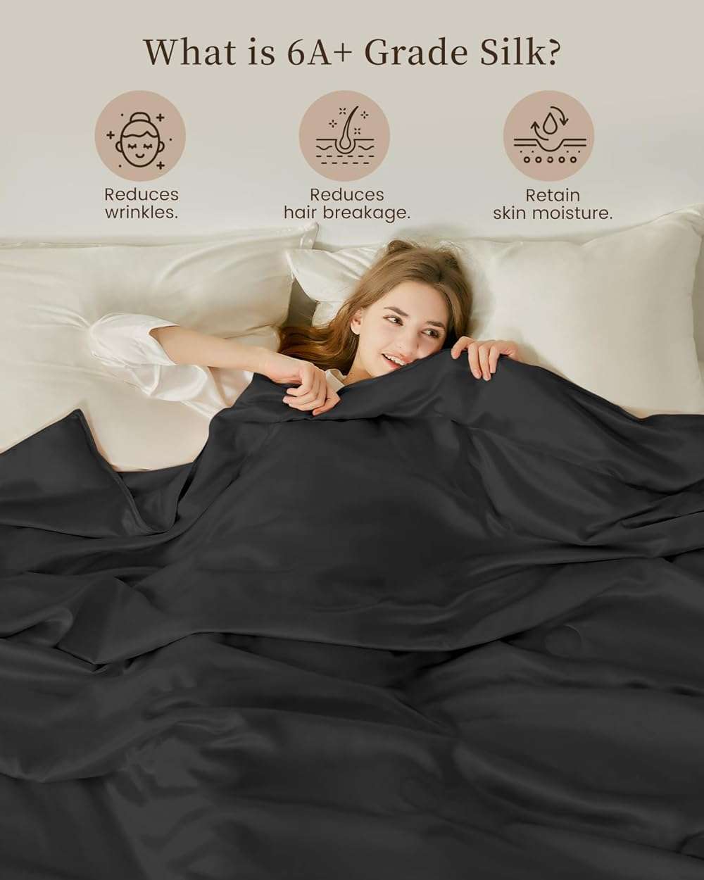 THXSILK Silk Blanket, 100% Mulberry Silk Cooling Throw, Soft and Lightweight Blanket for Bedroom, Sofa, Travel, All-Season (Black, Queen) - Image 4