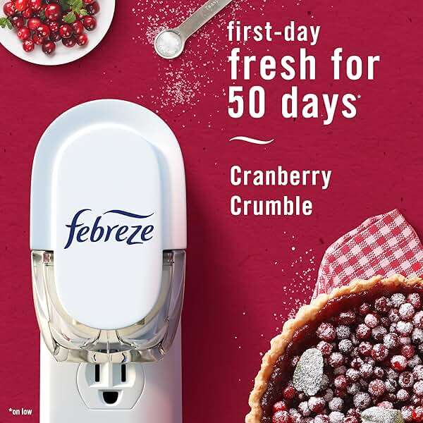 Febreze Odor-Fighting Fade Defy PLUG Air Freshener Baked Cinnamon Apple, Cranberry Crumble, .87 fl. oz. Oil Refill, 2 of Each - Image 5