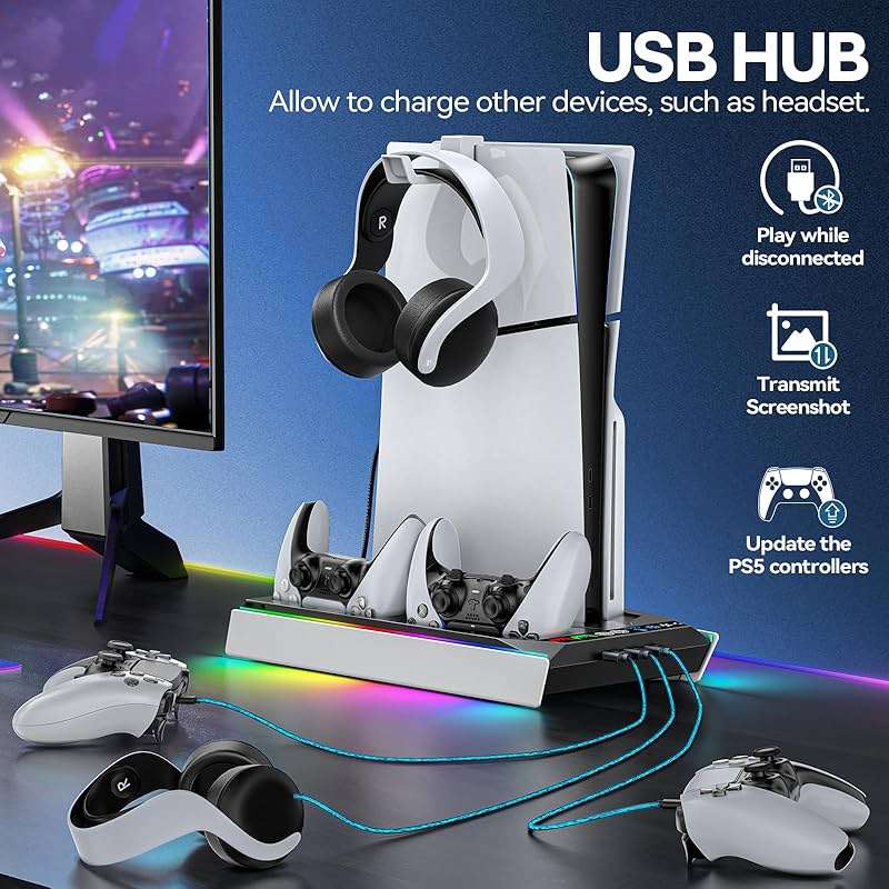 Tokluck PS5/Slim/Pro Cooling Station with Auto Turbofan & 3-Level Speed, PS5 Vertical Stand Cooling Fan Station with Controller Charger, Cooler Docking Station for PlayStation 4 Adapters - Image 7