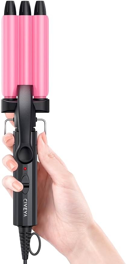CIVEYA Mini Crimper for Short Hair 1/2 Inch, Small Crimper Hair Tool for Tight Beach Waves, 3 Barrel Waver with Argan Oil Infused, Easy to Use - Product Image