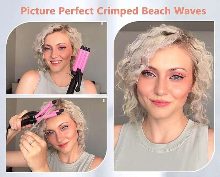 CIVEYA Mini Crimper for Short Hair 1/2 Inch, Small Crimper Hair Tool for Tight Beach Waves, 3 Barrel Waver with Argan Oil Infused, Easy to Use - Image 2