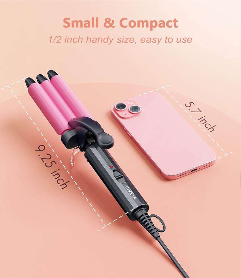 CIVEYA Mini Crimper for Short Hair 1/2 Inch, Small Crimper Hair Tool for Tight Beach Waves, 3 Barrel Waver with Argan Oil Infused, Easy to Use - Image 3