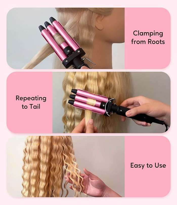 CIVEYA Mini Crimper for Short Hair 1/2 Inch, Small Crimper Hair Tool for Tight Beach Waves, 3 Barrel Waver with Argan Oil Infused, Easy to Use - Image 7
