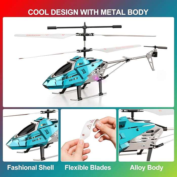 XIKOTEC Remote Control Helicopter, RC Helicopter Toy for Kids, 2.4GHz RC Plane with LED Lights, RC Flying Toy, Easy to Fly Indoor/Outdoor, Gifts Toys for Kids Beginners 8+ (Blue) - Image 6