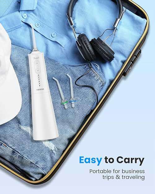 VIMMK Water Flosser, Cordless Water Dental Flosser, 9 Jet Tips 5 Modes 300ML IPX7 Waterproof, Portable Rechargeable Oral Irrigator for Home Travel - Gums, Orthodontic, Braces Care (White) - Image 7