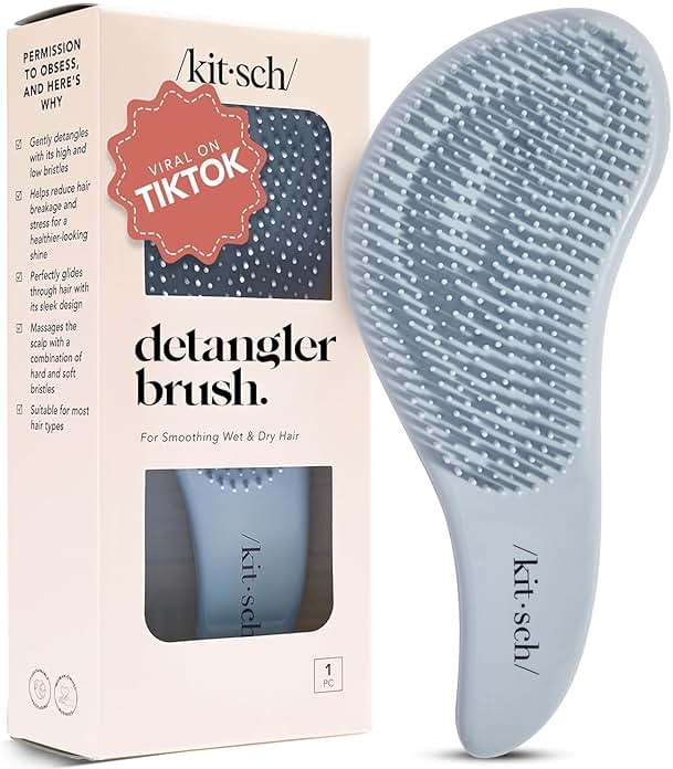 Kitsch Detangler Brush – Gentle Curly Hair Brush with Flexible Bristles for All Hair Types - Wet or Dry | Detangling Hair Brushes for Women & Men, Hairbrush for Adults & Kids - Haze Blue - Image 1