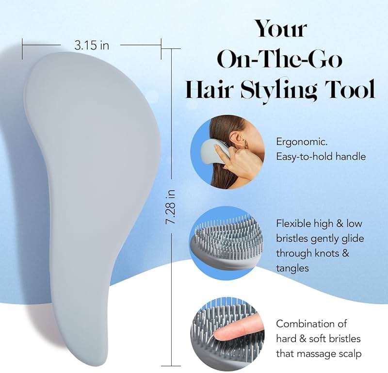 Kitsch Detangler Brush – Gentle Curly Hair Brush with Flexible Bristles for All Hair Types - Wet or Dry | Detangling Hair Brushes for Women & Men, Hairbrush for Adults & Kids - Haze Blue - Image 2