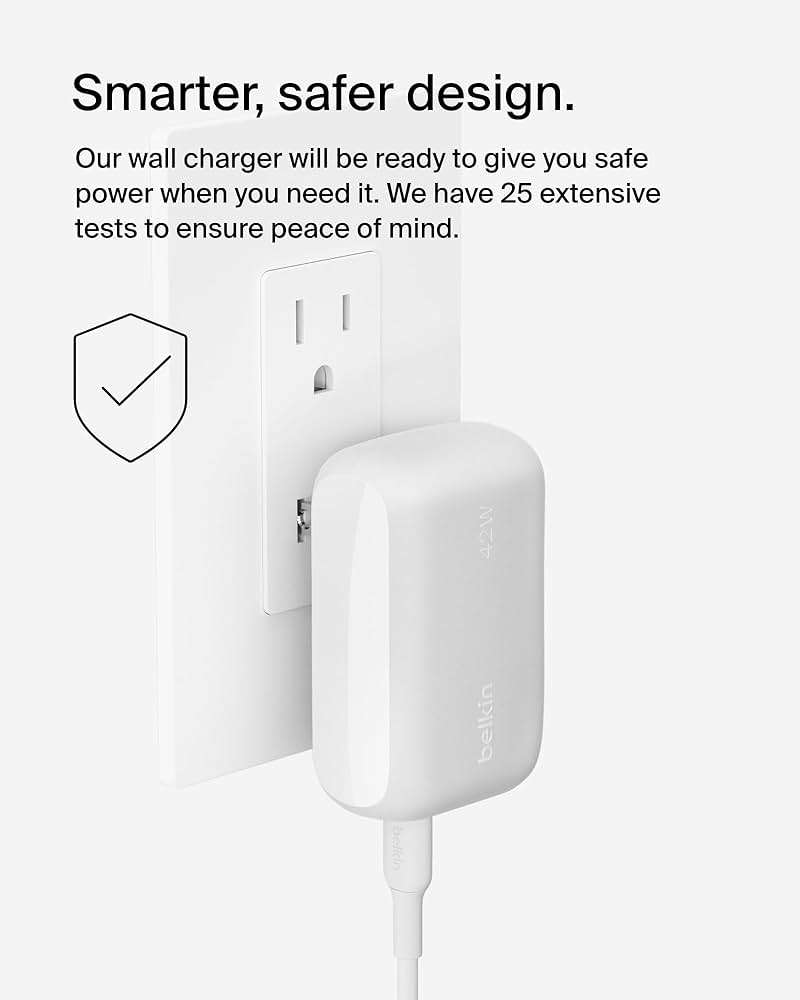 Belkin Dual Port Charger Block 42W, USB-C + USB-A Charger - Super Fast Charging - Samsung Galaxy S25, Apple iPhone 17, Air, Pro, Pro Max, iPad, MacBook, Google Pixel, Nintendo Switch 2 & More - White - Image 6